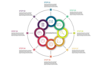 Workflow chart. Process diagram with steps, flow chart circle scheme w