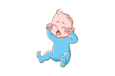 Baby boy crying. Funny toddler expression of sitting newborn isolated