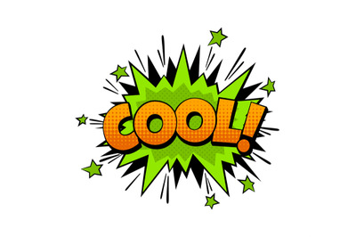 Cartoon comic word Cool. Expression communication talk vector speech b