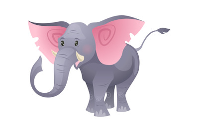 Cartoon cute elephant. Fashion cuteness jungle wild funny vector anima