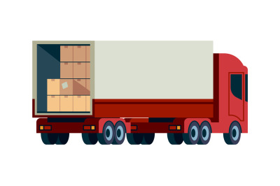 Delivery cargo truck. Loading transport with pallet vector flat illust