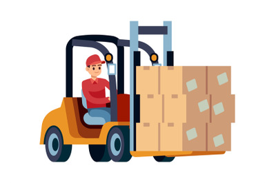 Loader with boxes. Worker carrying box or container, deliveries design