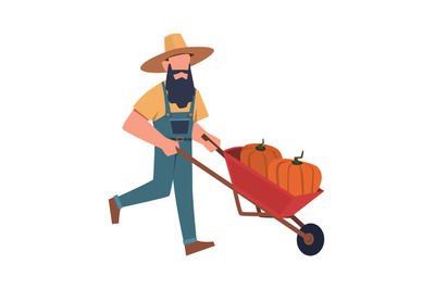 Man in garden. Male gardener doing farming job and carring vegetables,