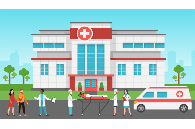 Hospital exterior. Panorama medical building&2C; health centre. Emergency