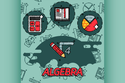 Algebra flat concept icons