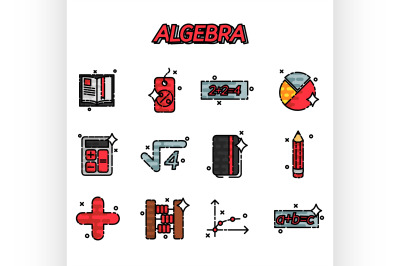 Algebra flat icons set