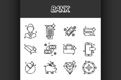 Bank flat icons set