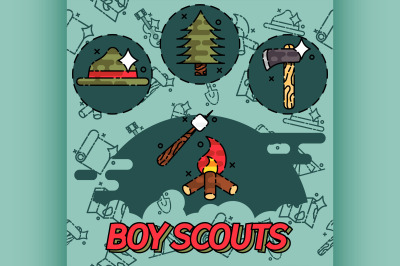 Boy scouts flat concept icons