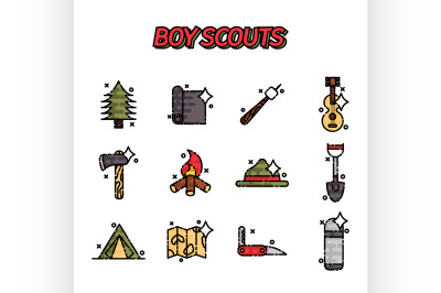 Boy scouts flat concept icons