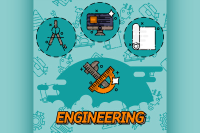 Engineering flat icons set