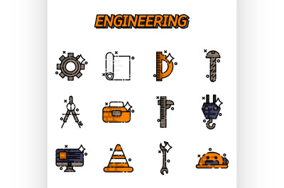 Engineering flat icons set