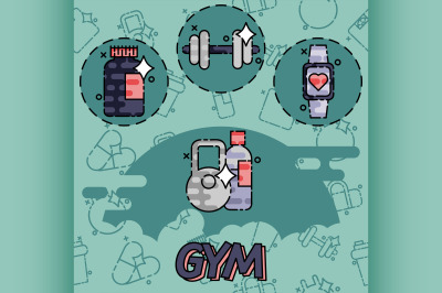 Gym flat concept icons