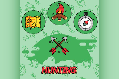 Hunting flat concept icons