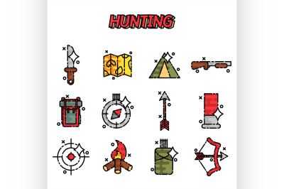 Hunting flat concept icons