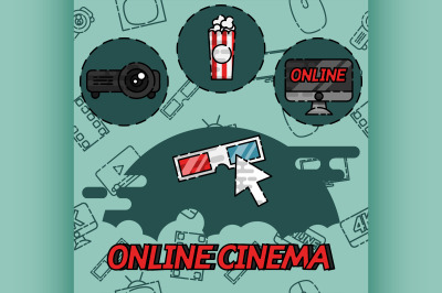 Online cinema flat concept icons