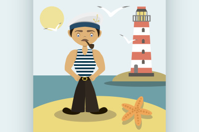 Sailor with a pipe and a lighthouse