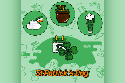 St.Patricks Day flat concept icons