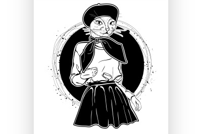 Vector elegant woman with cats head