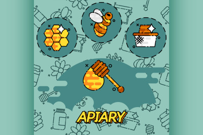 Apiary flat icons set.