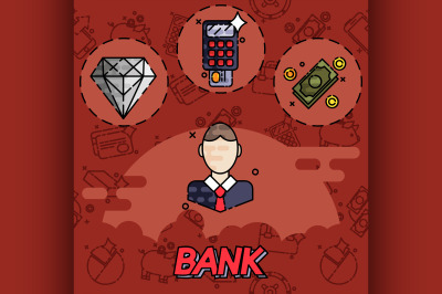 Bank flat icons set