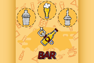 Bar flat concept icons