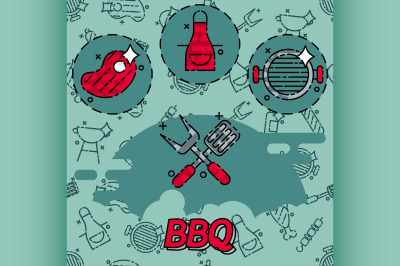 Barbecue and grill icon set