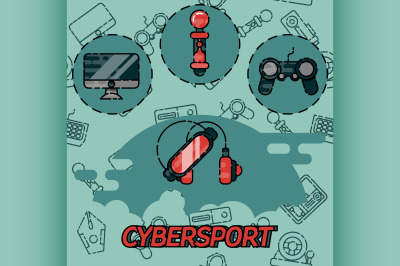 Cybersport flat icons set