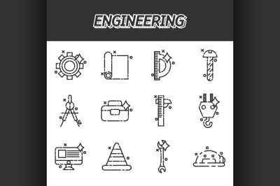 Engineering flat icons set