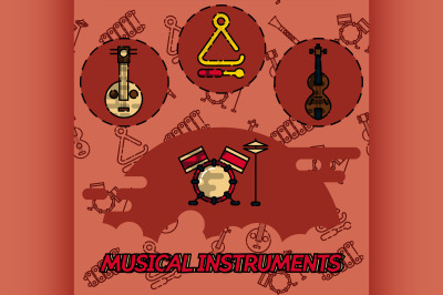 Musical instruments flat concept icons