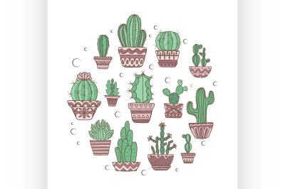 Cute hand drawn vector cactuse set