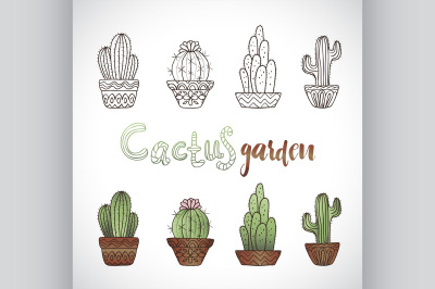 Cute hand drawn vector cactuse set