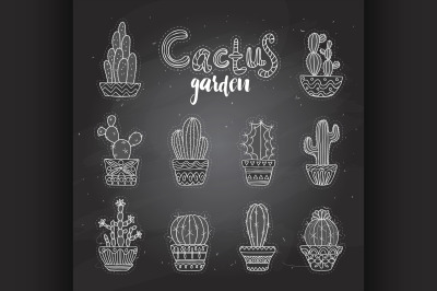 Cute hand drawn vector cactuse set