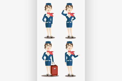 Cute stewardess characters set