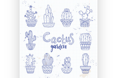 Cute hand drawn vector cactuse set