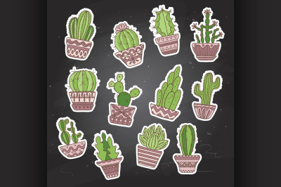 Cute hand drawn vector cactuse set