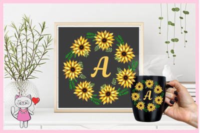Watercolor Sunflower frames clipart