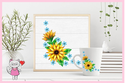 Watercolor Sunflower frames clipart