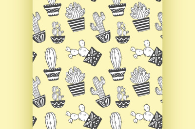 Hand drawn sketch pattern, vector cactus