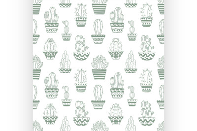 Hand drawn sketch pattern, vector cactus