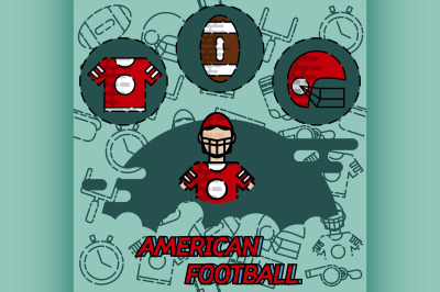 American football flat concept icons