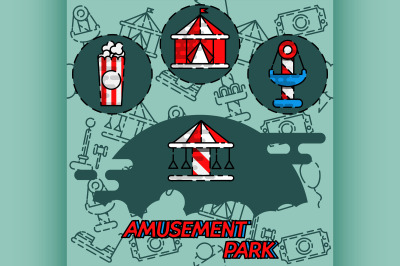 Amusement park flat concept icons