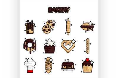 Bakery flat icons set