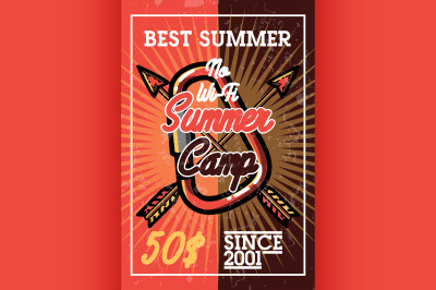 Color vintage summer camp banner