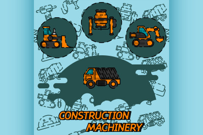 Construction machinery flat concept icons
