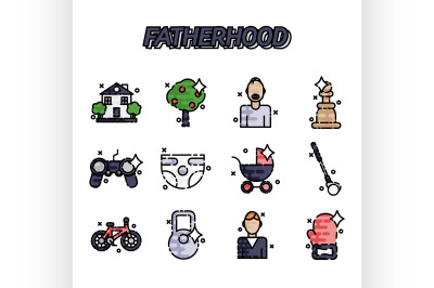 Fatherhood flat icons set