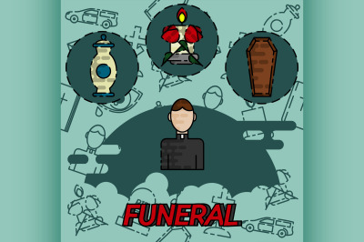 Funeral flat concept icons