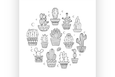 Cute hand drawn vector cactuse set