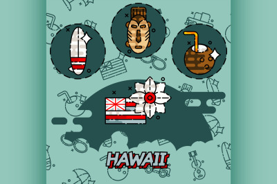 Hawaii flat concept icons