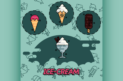 Ice-cream flat concept icons