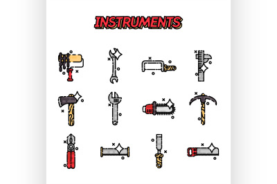 Instruments flat icons set